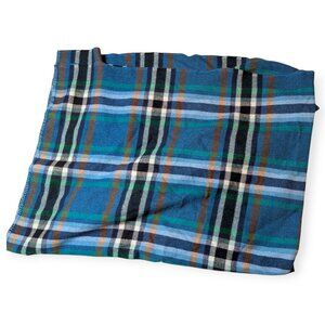 Vintage Fox Ford Mayo Bed Rug Pure New Wool Blue Plaid Irish Throw/Rug 73" x 96"